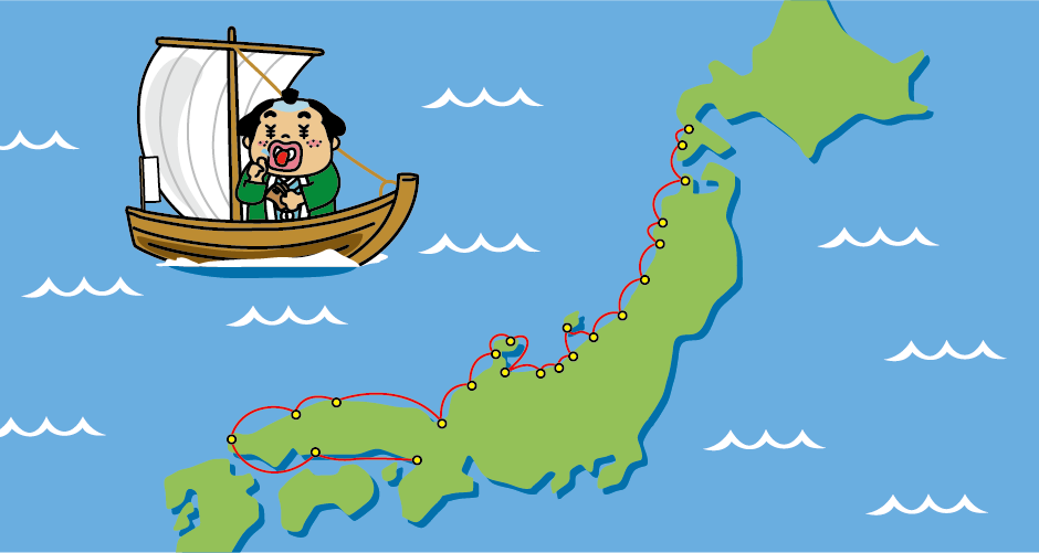 Kitamae-bune (cargo ships that sailed the Japan Sea during the Edo period) west route map