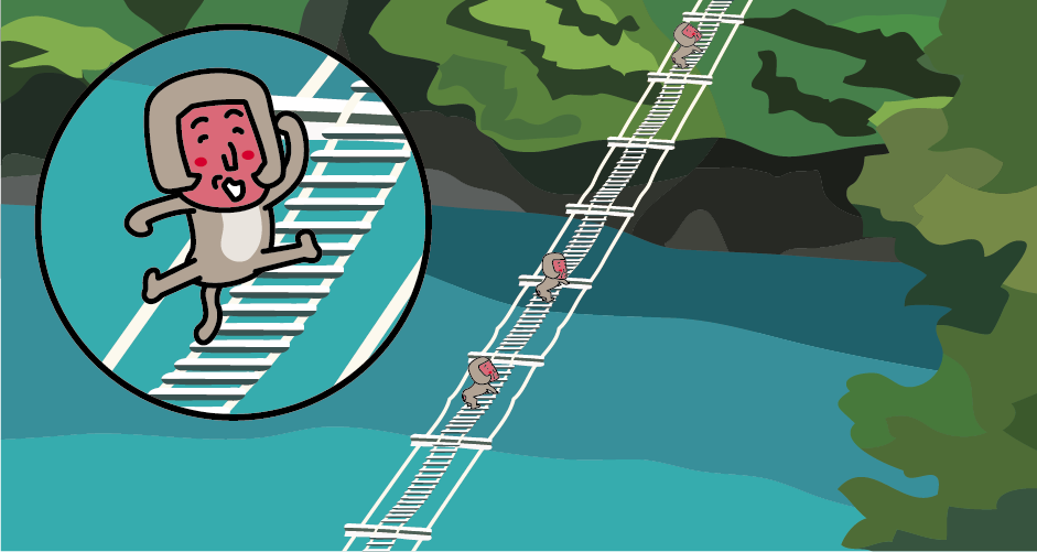黒部峡谷には、ダム建設後、貯水しても猿が対岸に渡れるように猿専用の橋が作られています。