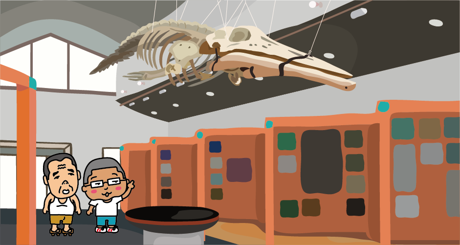 「つのしま自然館」には、1998年に角島大橋付近で発見された新種のクジラ「ツノシマクジラ」の骨格標本が展示されています。