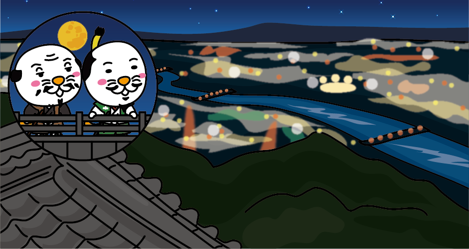 岐阜城天守閣から見る夜景のイラスト